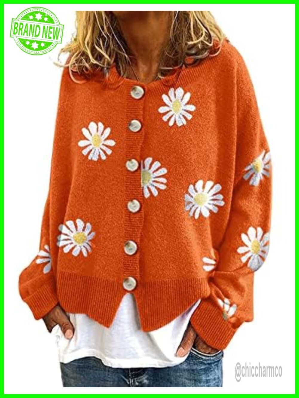 Women's Oversized Cropped Cardigan Vintage Floral Print Cable Knit Sweater